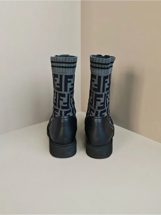 Authentic Fendi Black & Gray FF Logo Lace-Up Combat Boots - Picture 3 of 6